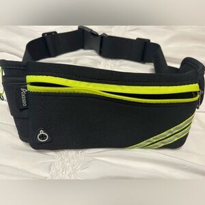 Aikendo multi-pocket black/neon green adjustable active wear running belt